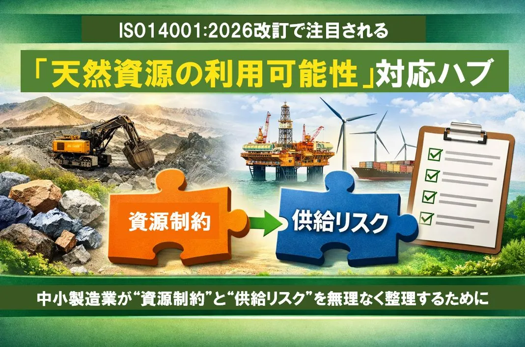ISO14001:2026改訂で注目される「天然資源の利用可能性」対応ハブ