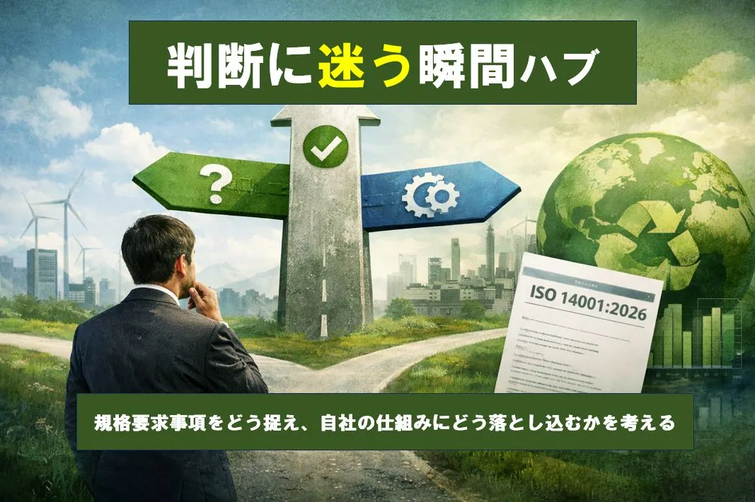 判断に迷う瞬間｜ISO14001:2026 実務判断の考え方― 規格要求事項をどう捉え、自社の仕組みにどう落とし込むかを考える ―
